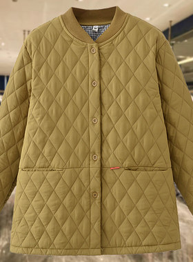 大码时尚菱格夹棉棉服外套冬保暖
