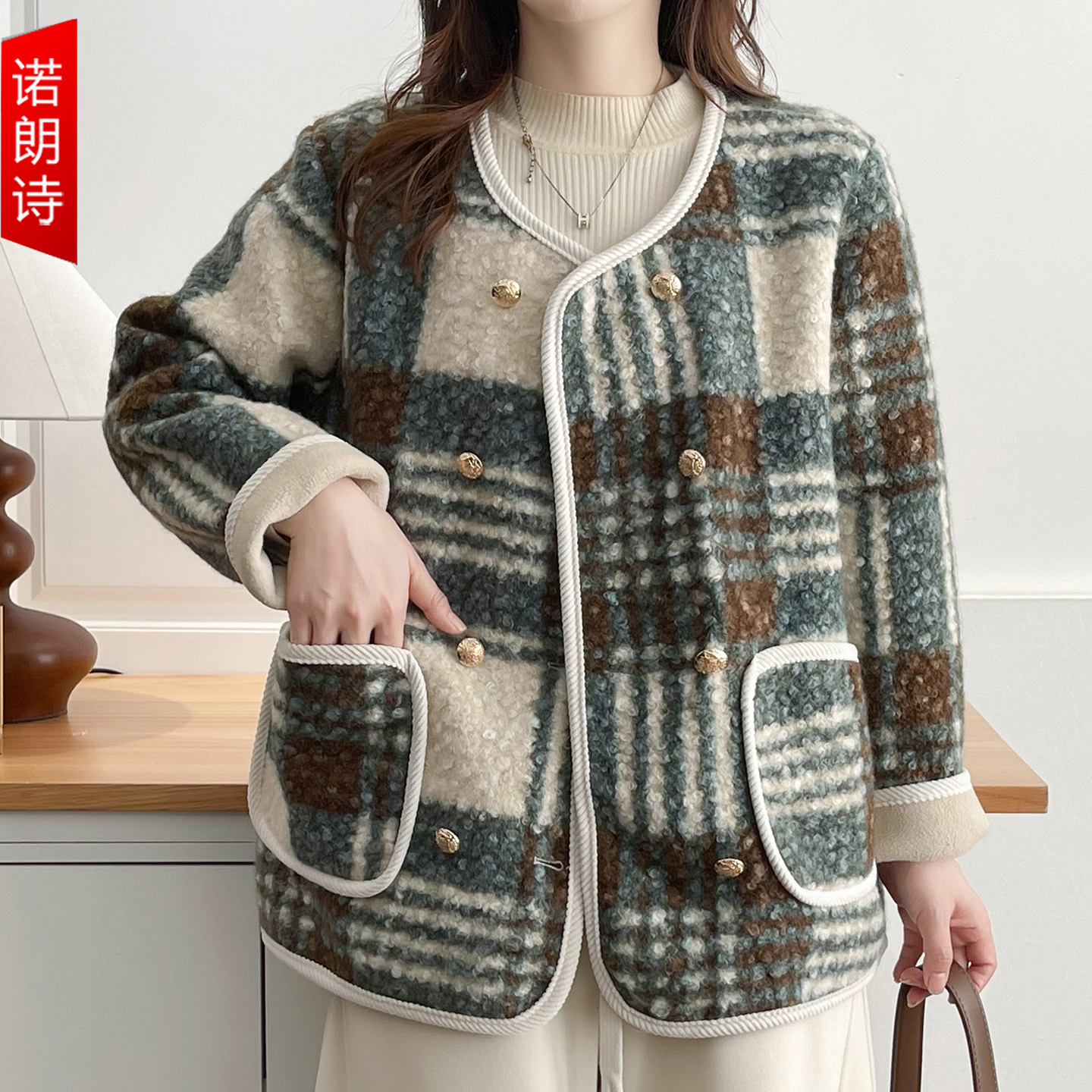 大码女装气质双排扣毛呢外套上衣