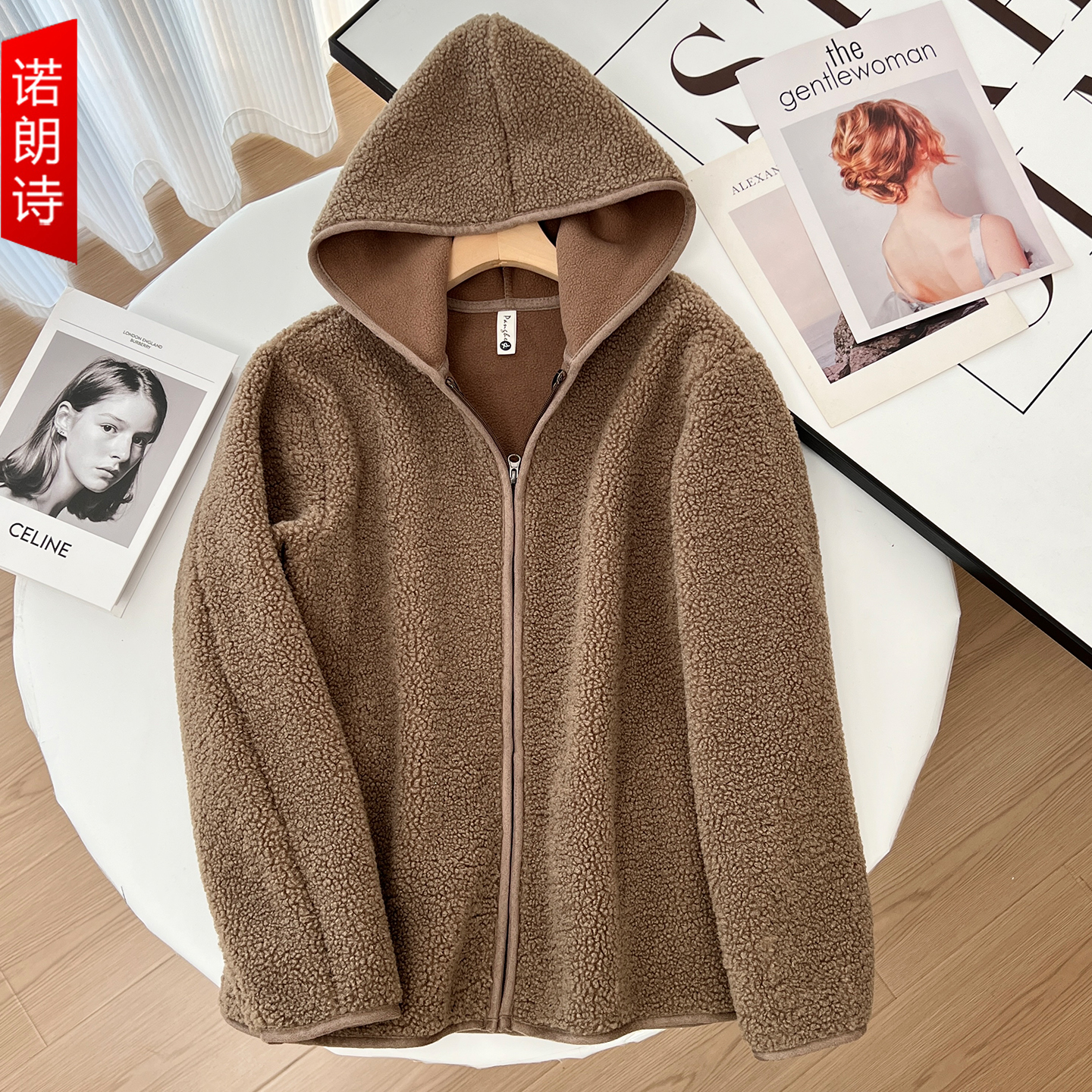 大码女装连帽颗粒绒休闲外套冬装