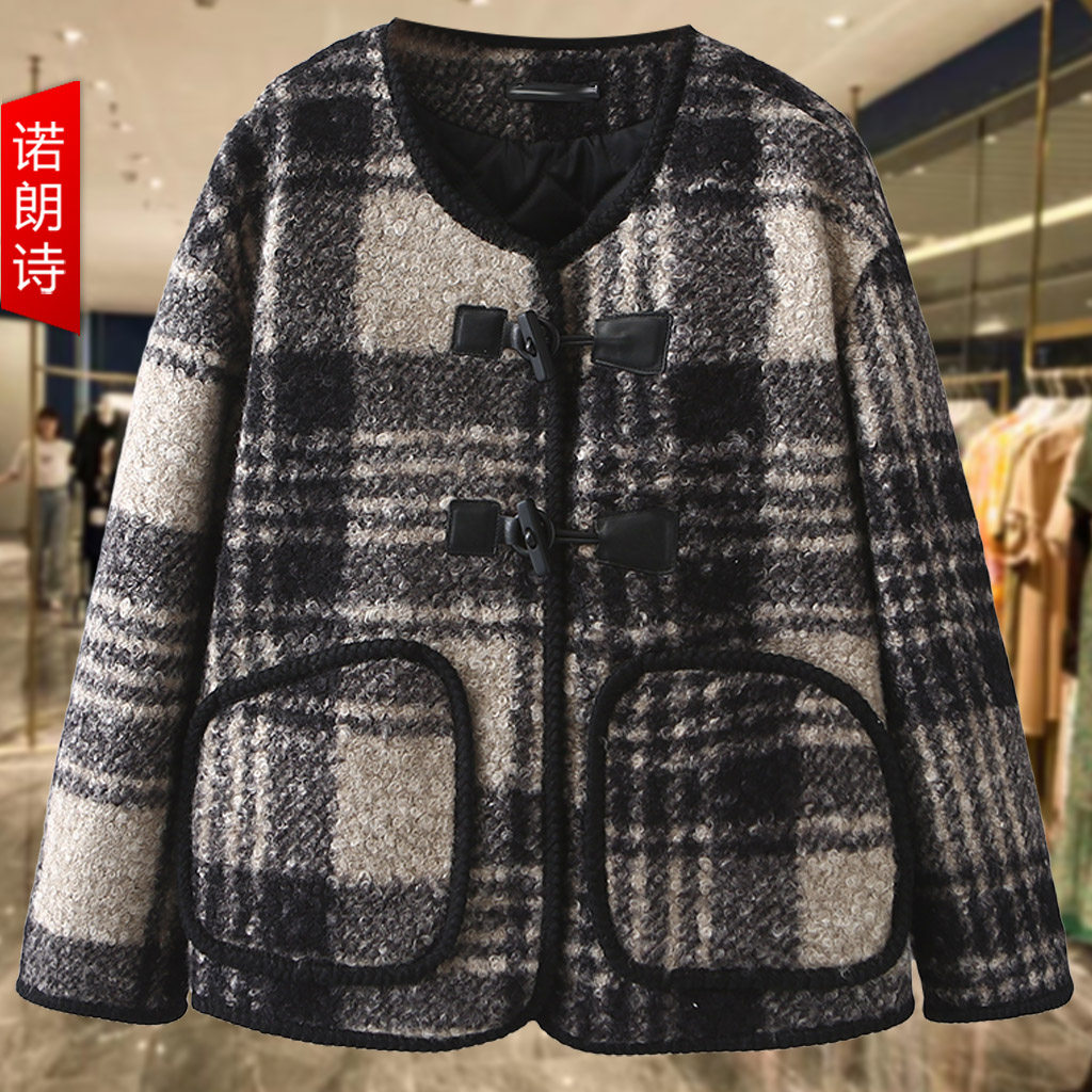 复古小香风大码格纹毛呢夹棉外套胖mm秋冬新款宽松显瘦保暖棉衣潮,女装/女士精品,常规大码外套,淘宝优惠券,粉丝福利购,淘宝优惠卷