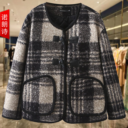 大码复古小香风格纹夹棉棉服外套