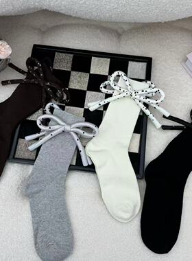 秋冬小众手工蝴蝶结短袜女j萝莉塔y2k日系复古充棉蝴蝶结中筒袜潮