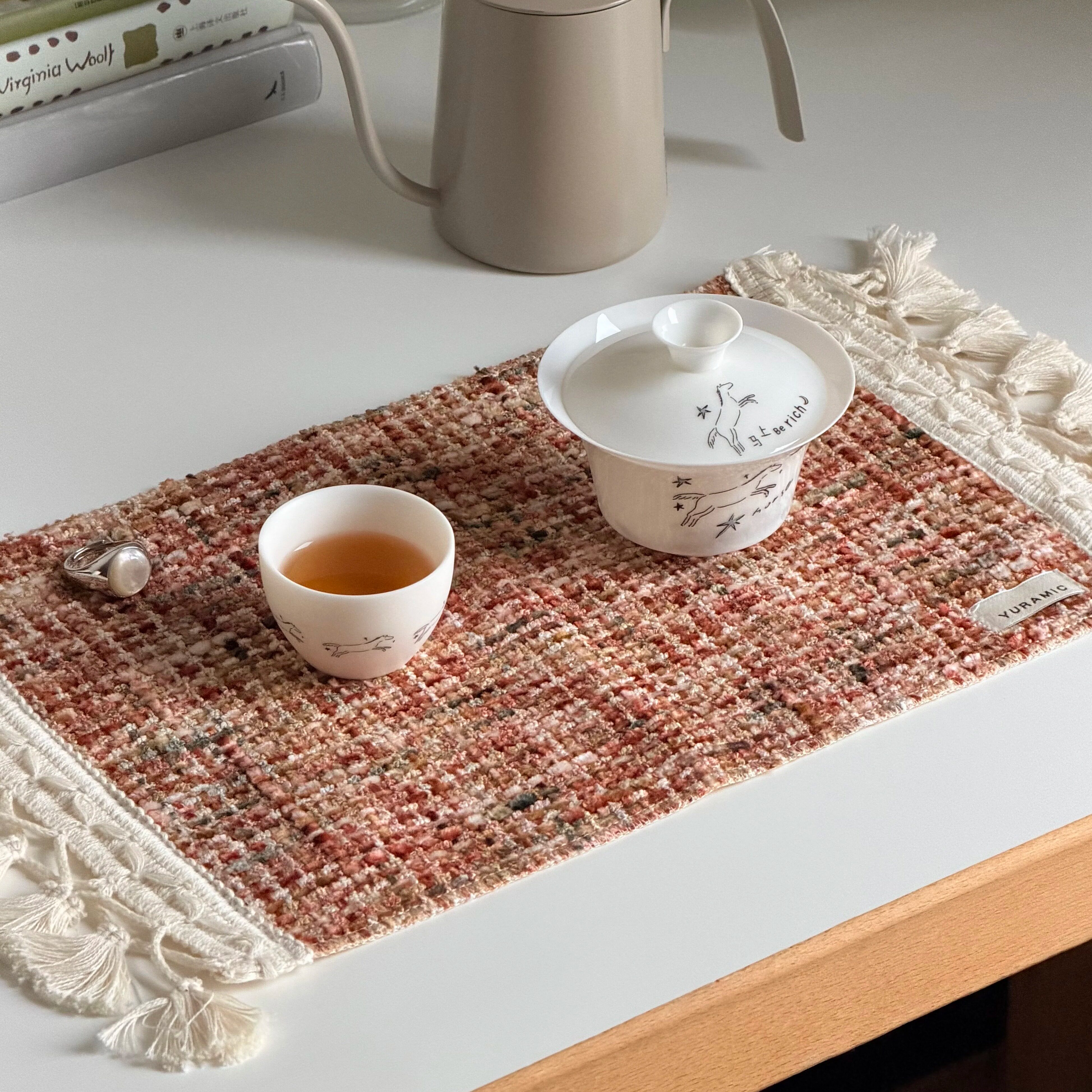 与此·小香风绒布纯棉干泡茶席桌垫餐垫复古茶席隔热防水桌旗茶垫