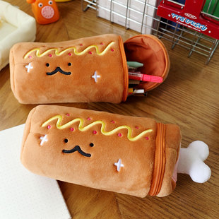 雨过山原创火腿毛绒笔袋可爱文具袋大容量学生铅笔收纳包