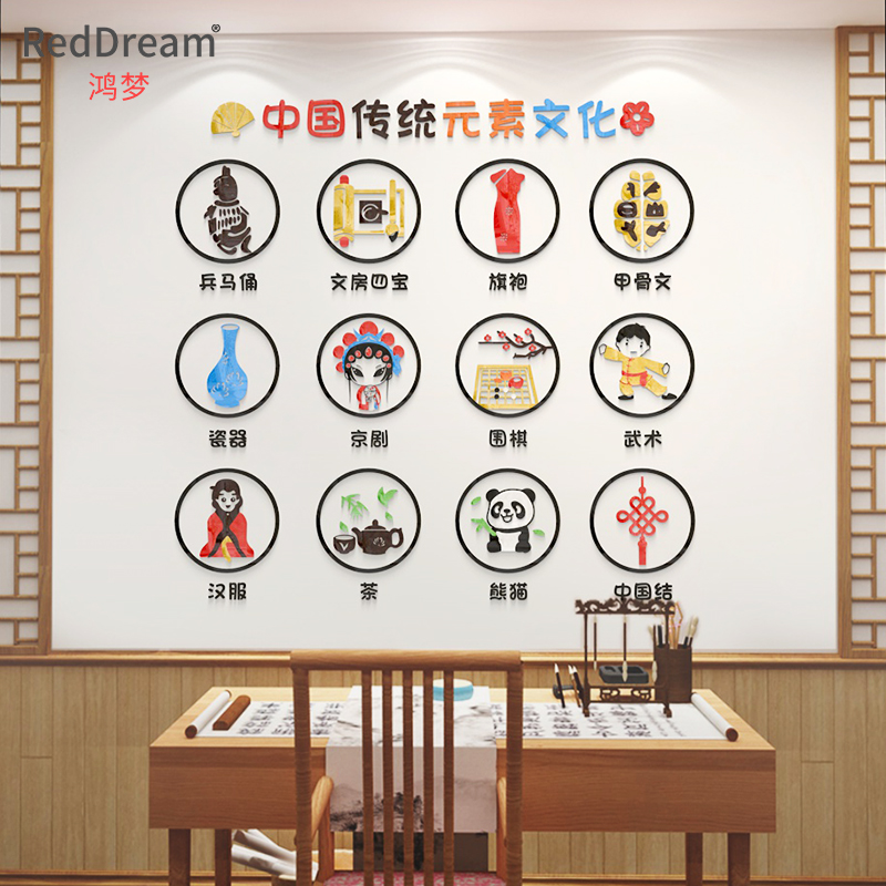 中国传统元素文化幼儿园教室环创主题墙面装饰走廊楼梯布置墙贴3d