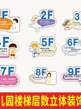 幼儿园卡通楼层数字指示牌立体墙贴温馨提示儿童文明礼让贴纸