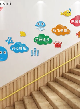 幼儿园装饰布置辅导班教室教育培训机构创意楼梯走廊文化墙面贴画