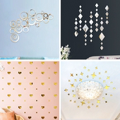 圆圈心形皇冠镜面立体亚克力几何图案家居儿童房装 饰创意自粘墙贴