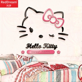 HelloKitty凯蒂猫背景自粘墙贴画可爱卡通儿童房3D立体亚克力装 饰