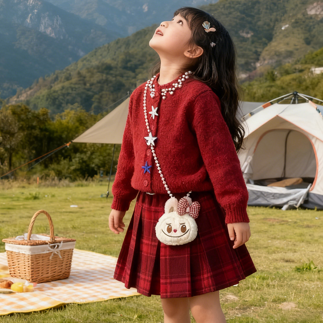 女童针织开衫套装学院风毛衣两件