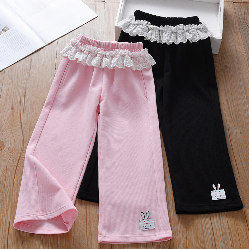 女童花边裤子洋气纯色春秋季时尚