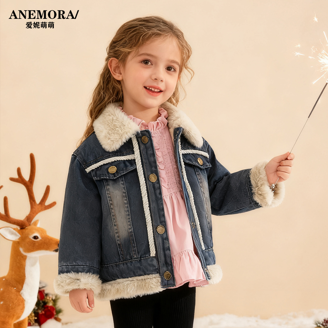 儿童加绒牛仔外套秋冬款男童宽松外套女童韩版加厚休闲开衫上衣潮