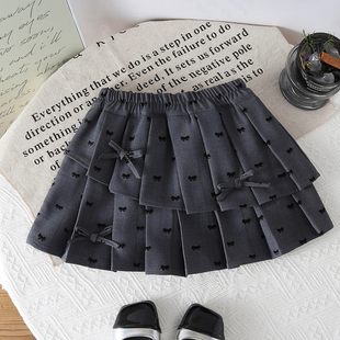 女童裙子春夏季2026新款纯色蝴蝶百搭半身裙A字裙休闲薄款百褶裙