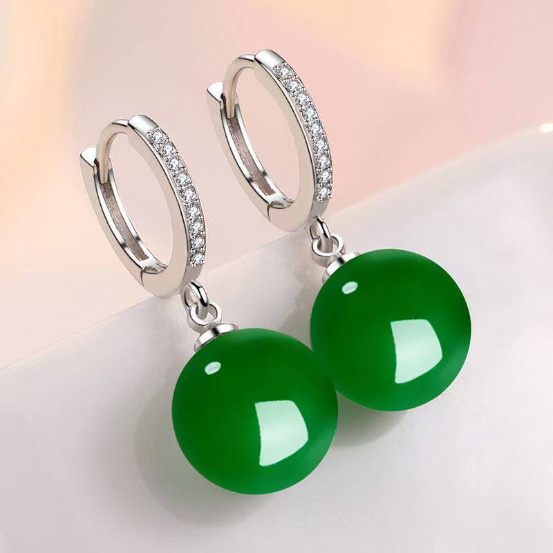绿色耳环2025新款爆款镀银耳环时尚耳扣镶钻耳圈耳坠高级感耳饰女