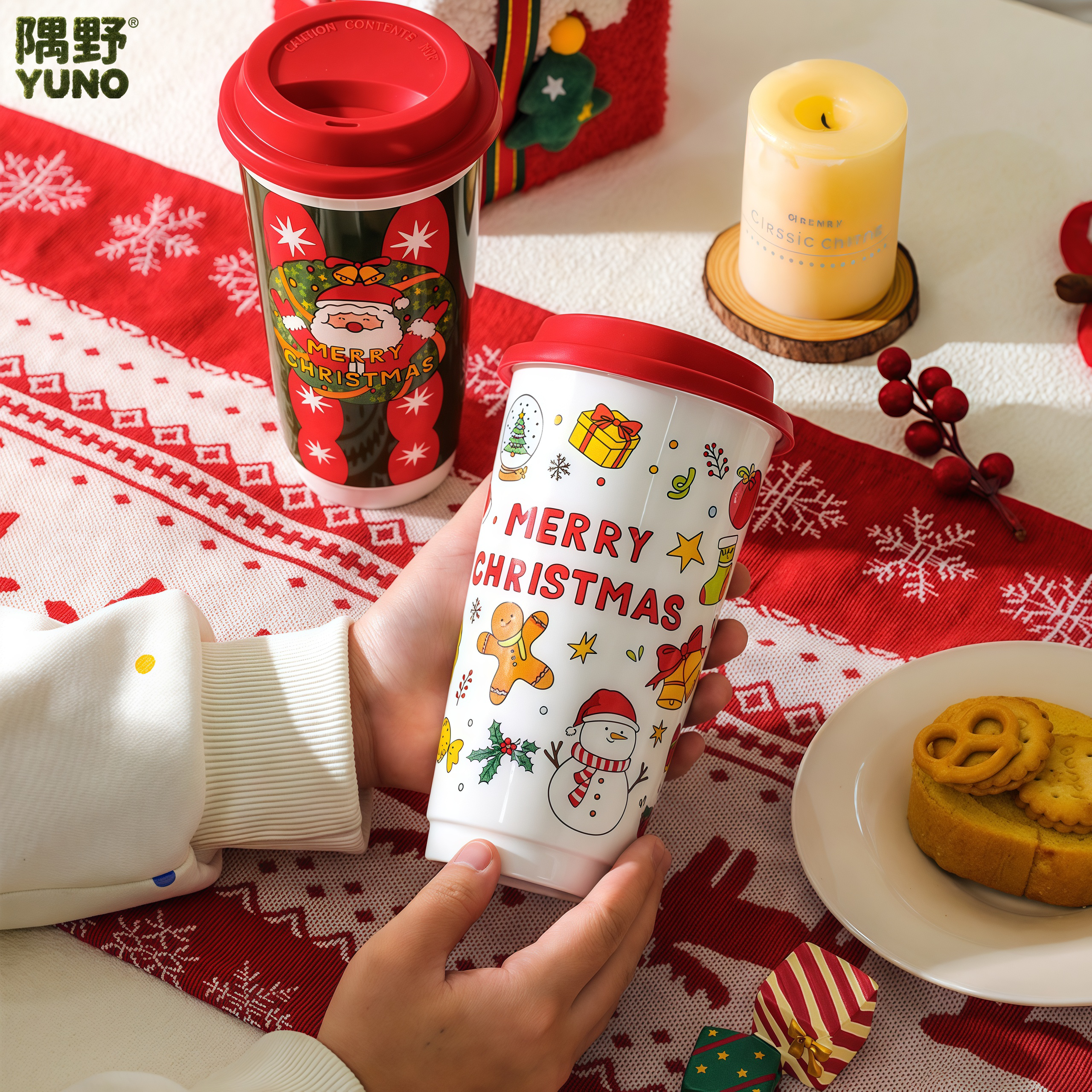 隅野圣诞礼物大容量马克杯带盖陶瓷咖啡杯高颜值家用情侣杯随手杯