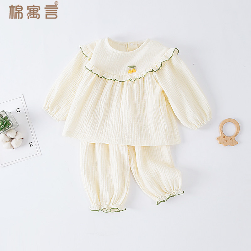 女宝宝分体套装小公主家居服纯棉纱布娃娃衫春夏季裤子婴幼儿衣服