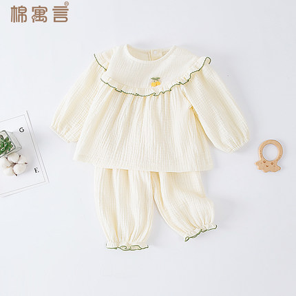女宝宝分体套装小公主家居服纯棉纱布娃娃衫春夏季裤子婴幼儿衣服