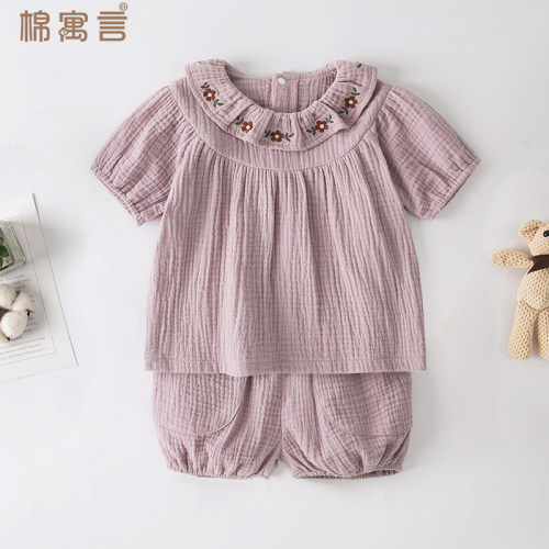 夏季婴儿套装甜美女宝宝薄款衣服可爱纯棉纱布短袖上衣短裤两件套
