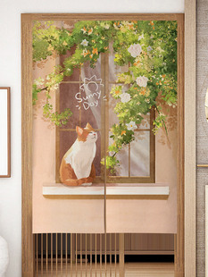 卡通装 新款 饰门帘小清新猫咪布帘卧室厕所半帘短帘家用半截布帘子