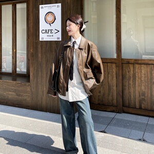 皮衣外套女韩系2025春秋新款小个子港风复古加厚美拉德机车皮夹克