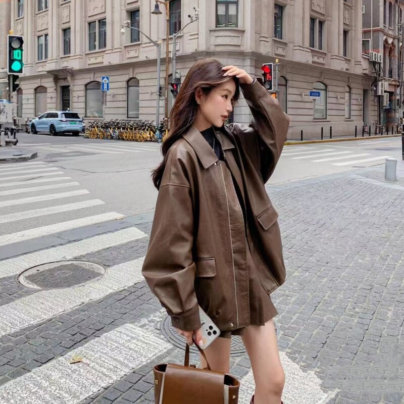 美式复古皮衣外套女2025春秋新款机车服夹克韩版宽松炸街PU皮上衣
