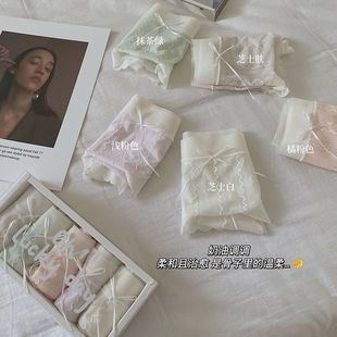 0586面膜超薄水波纹网纱裤 5条 奶油色内裤 软糯丝滑冰皮少女三角裤
