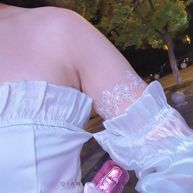 仟鲤 白色花环 彩色纹身贴防水女持久 手臂臂环高级感贴纸ins风