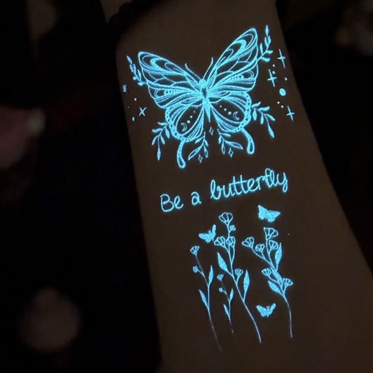 白色夜光纹身贴荧光防水持久女手腕音乐节脸贴蝴蝶贴纸演唱会儿童