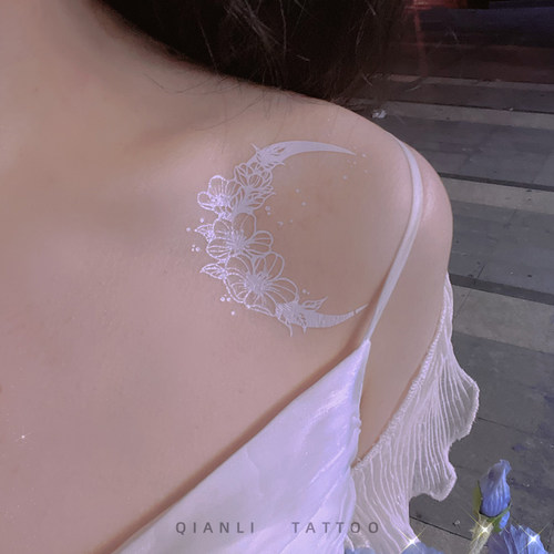 白色月亮素花防水纹身贴