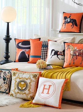 轻奢装饰抱枕爱橙色样板间现代腰枕汽车枕沙发抱枕套马靠垫仕