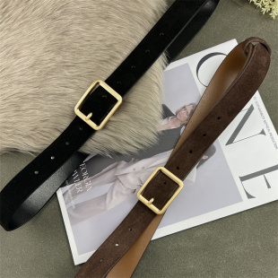 针扣腰带配饰2025新款 饰配大衣毛衣牛仔裤 真皮装 复古绒面皮带女款