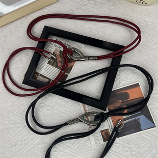 腰绳配饰2025新款 饰配裙子毛衣大衣打结小皮绳长款 装 红色腰带女款