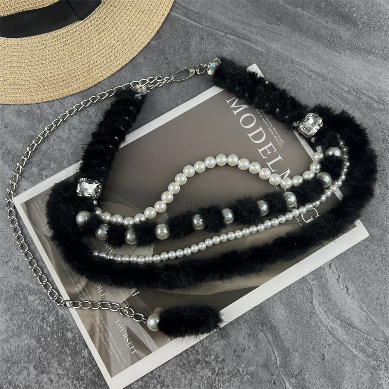 珍珠腰带女装饰辣妹毛毛腰链配饰