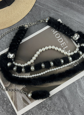 高级感珍珠腰带女配裙子装饰毛衣连衣裙时尚y2k辣妹毛毛腰链配饰