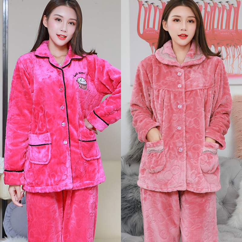 珊瑚绒秋冬季加厚保暖中年家居服