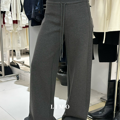 LIMO-螺纹腰头拼接显瘦休闲裤宽松纯色2026秋季直筒抽绳