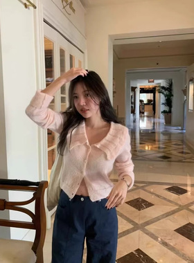 韩国设计师tann*t贝壳领针织衫韩系女装甜美少女风显瘦针织外套女