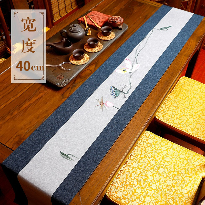 桌旗40cm宽新中式禅意茶席防水手绘茶台布艺长条高档茶桌布茶布垫,居家布艺,桌旗,淘宝优惠券,粉丝福利购,淘宝优惠卷
