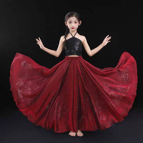 儿童古典舞服装大摆裙720度双层国风黑红纱衣内搭古风爵士舞蹈服