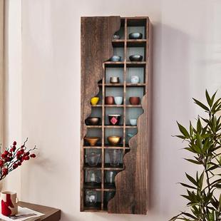 新疆西藏包邮新中式实木博古架挂墙茶杯架子置物架客厅壁挂式茶叶
