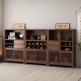 新疆西藏包邮新中式博古架黑胡桃木收纳柜茶室实木多宝阁置物架家