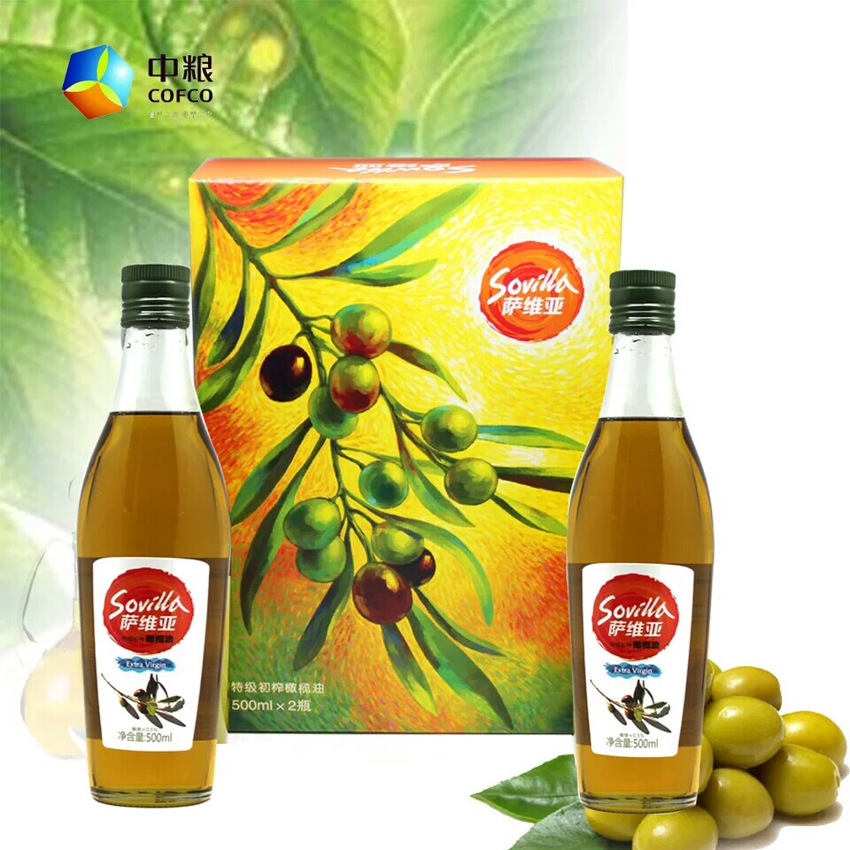 中粮萨维亚特级初榨橄榄油礼盒500ml*2西班牙烹饪凉拌炒菜食用油