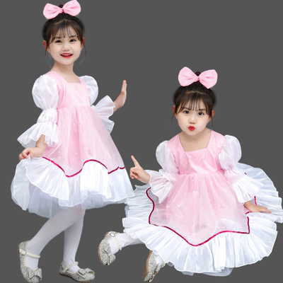 儿童粉色可爱公主裙纱裙演出服