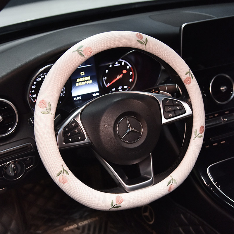 汽车方向盘套四季通用网红卡通夏季超薄亚麻防滑吸汗d型把套女款