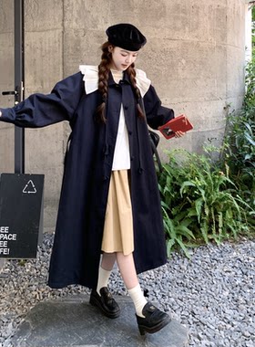 时髦2026藏青色学院风中长款风衣女韩版今年独特外套老钱风修身好