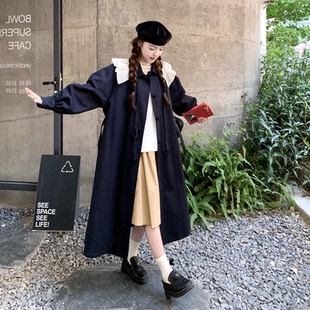 时髦2026藏青色学院风中长款风衣女韩版今年独特外套老钱风修身好