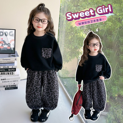 女童春季豹纹卫衣裤套装