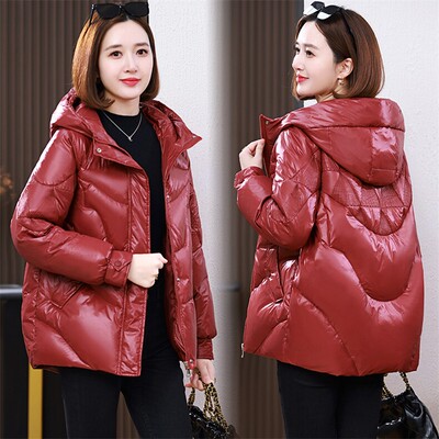 红色连帽短款棉服女加厚保暖新款简约面包服外套慵懒通勤新中式档