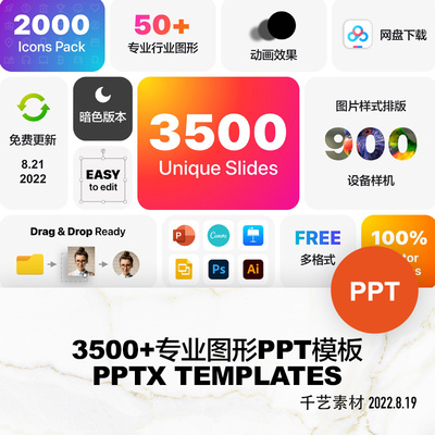 PPT模板动态数据立体图表时间轴医疗教育宇宙ai图形psd素材下载