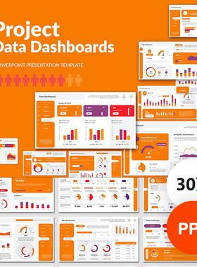 PP模板动态橙色主题商务企业项目数据KPI仪表图表介绍简约风素材